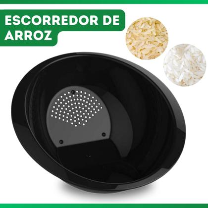 Imagem de Escorredor de Arroz Lavador de Salada Plástico Preto Multiuso Cozinha Alimentos Pote Tigela