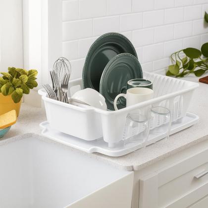 Imagem de Escorredor de Louça 14 Pratos Com Porta Copos Talheres e Bandeja
