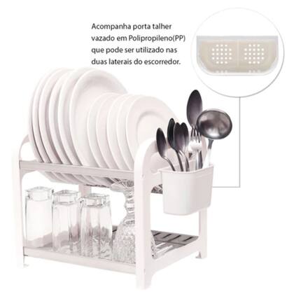 Imagem de Escorredor de Louça 16 Pratos Branco em aço Inox com Porta Talher Cozinha Organizador Pia Cozinha Casa Escorredor louca