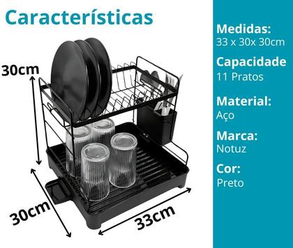Escorredor De Louça 2 Andares Com Drenagem Automática e Porta Talheres - NOTUZ Imagem de Escorredor De Louça 2 Andares Com Drenagem Automática e Porta Talheres