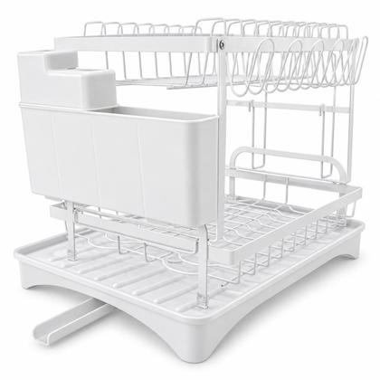 Imagem de Escorredor de Louça 2 Andares Dreno 360 11 Pratos BSMIX Branco Porta Talheres Suporte Tábua