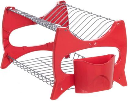 Imagem de Escorredor de louça Aramado para 13 pratos com porta talher Metalic com Vermelho