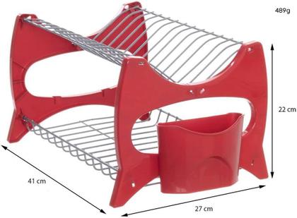 Imagem de Escorredor de louça Aramado para 13 pratos com porta talher Metalic com Vermelho