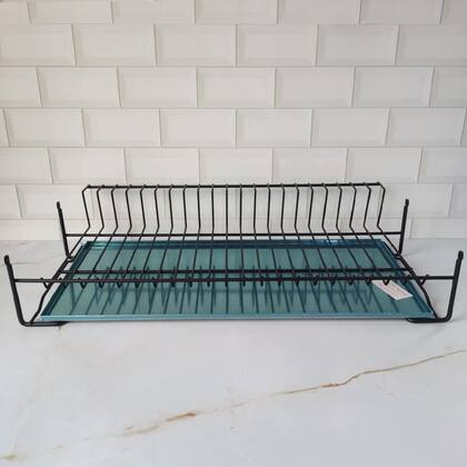 Imagem de Escorredor de Louça Aramado Preto 21 Pratos Grande com Bandeja Inox para Cozinha Pia