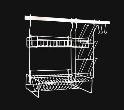 Imagem de Escorredor De Louca Cozinha Aço 14 Pratos Parede Suspenso Copo Duplo 2 Andares Modular Branco
