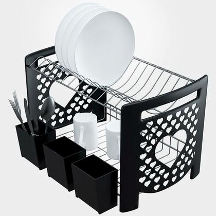 Imagem de Escorredor de Louça Cuore Porta Talheres Pratos Preto De Aço