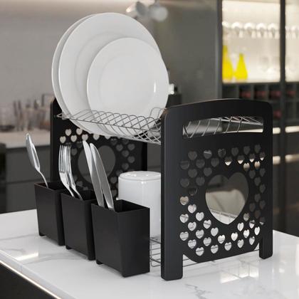 Imagem de Escorredor de Louça Cuore Porta Talheres Pratos Preto De Aço