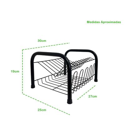 Imagem de Escorredor De Louça Duplo Preto Compacto Eficiente Cozinha Pia Pratos Copos Talheres Secador Organizador