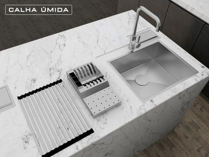 Imagem de Escorredor De Louça Inox Calha Úmida Pratos Copos E Talheres 37x20cm