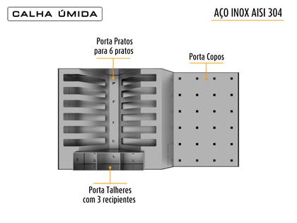 Imagem de Escorredor De Louça Inox Calha Úmida Pratos Copos E Talheres