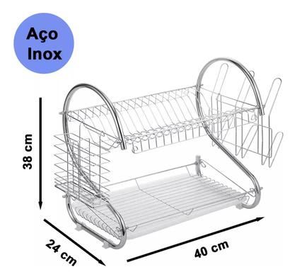 Imagem de Escorredor De Louça Inox Pratos Talheres Copo Cozinha Duplo