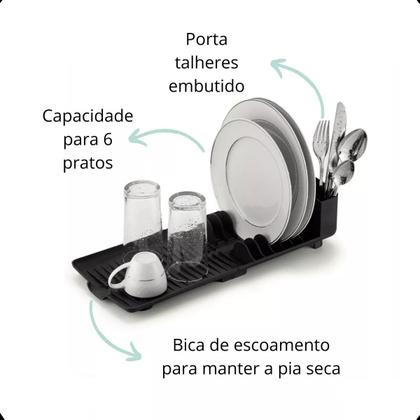 Imagem de Escorredor De Louça Pratos Copos Talheres Preto Pia Cozinha