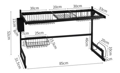 Imagem de Escorredor de Louça Suspenso 85cm Organizador Modular 24 Pratos com Ganchos, Porta Copos e Talheres