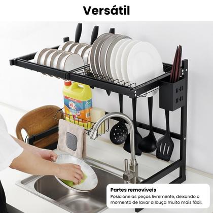Imagem de Escorredor de Louça Suspenso para Pratos e Copos com Porta Talheres Organizador de Cozinha
