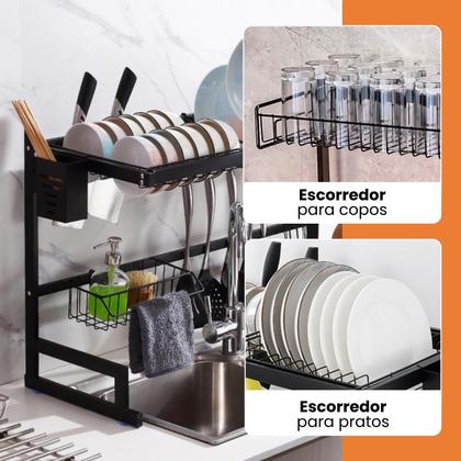 Imagem de Escorredor de Louça Suspenso para Pratos e Copos com Porta Talheres Organizador de Cozinha