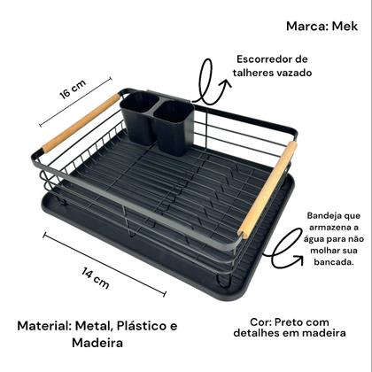 Imagem de Escorredor De Louças Com Bandeja VIENA Preto Compacto