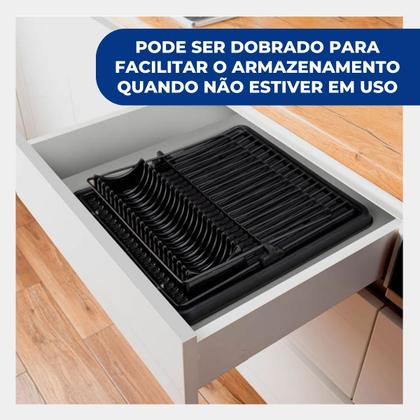 Imagem de Escorredor de Louças Pia Cozinha Retrátil Slim Articulado 16 Pratos Talher Copo Preto Arthi