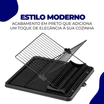 Imagem de Escorredor de Louças Pia Cozinha Retrátil Slim Articulado 16 Pratos Talher Copo Preto Arthi