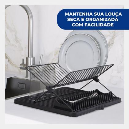 Imagem de Escorredor de Louças Pia Cozinha Retrátil Slim Articulado 16 Pratos Talher Copo Preto Arthi