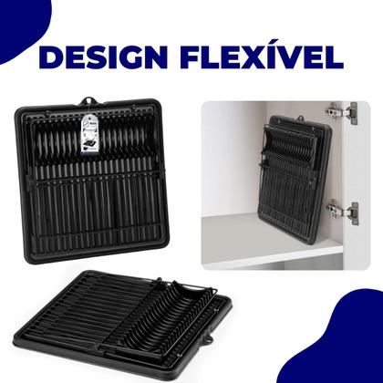 Imagem de Escorredor de Louças Pia Cozinha Retrátil Slim Articulado 16 Pratos Talher Copo Preto Arthi