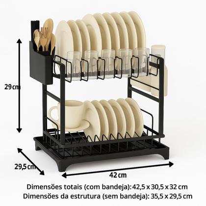 Imagem de Escorredor de Louças Rack Aço Carbono Organizador Porta Talheres Copos Pratos Preto