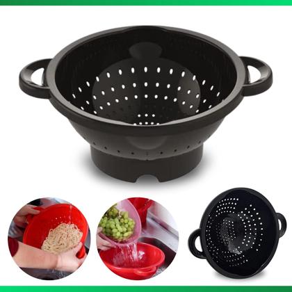 Imagem de Escorredor de Macarrão Alimentos Pote Tijela Peneira Cozinha Frutas Alça Preto Saladas