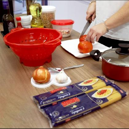 Imagem de Escorredor de Macarrão Alimentos Pote Tijela Peneira Cozinha Frutas Alça Preto Saladas