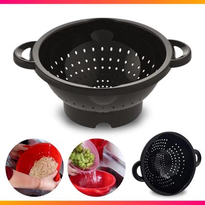 Imagem de Escorredor de Macarrão Alimentos Pote Tijela Peneira Cozinha Uninjet Frutas Alça Preto Saladas