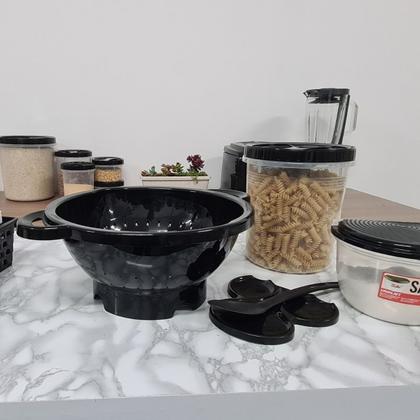 Imagem de Escorredor de Macarrão Alimentos Pote Tijela Peneira Cozinha Uninjet Frutas Alça Preto Saladas