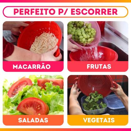 Imagem de Escorredor de Macarrão Alimentos Pote Tijela Peneira Cozinha Uninjet Frutas Alça Preto Saladas
