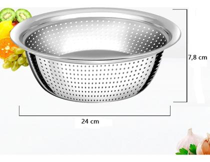 Imagem de Escorredor De Macarrão Inox Lava Coar Multiuso Cozinha 24 Cm