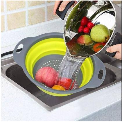 Imagem de Escorredor De Macarrão Retrátil de Silicone para Salada Frutas Legumes Cozinha Multiuso Dobrável