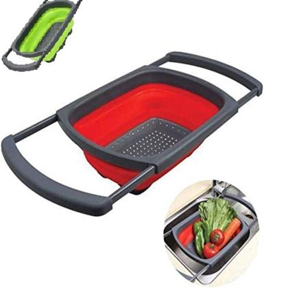 Imagem de Escorredor de massas macarrao com alca retratil de pia silicone legumes frutas grande ajustavel