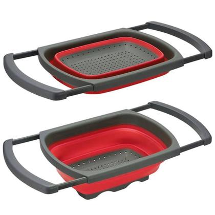 Imagem de Escorredor de massas macarrao com alca retratil de pia silicone legumes frutas grande ajustavel