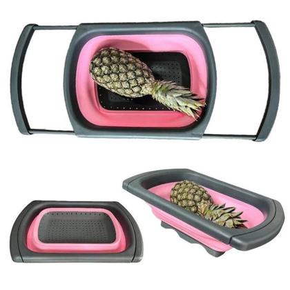 Imagem de Escorredor de massas macarrao com alca retratil de pia silicone legumes frutas grande ajustavel