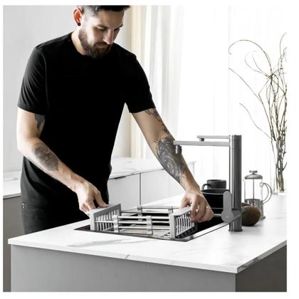 Imagem de Escorredor de pia inox retratil ajustavel cozinha suporte louca frutas legumes cesto fruteira utensilios multiuso