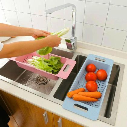 Imagem de Escorredor De Pia Retrátil Com Alças Cesta Ajustável Pratos Frutas Legumes Multiuso Plástico Casa