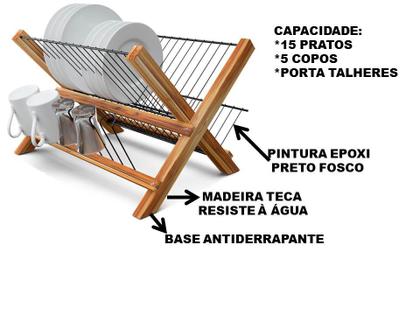 Imagem de Escorredor De Pratos e Louças  Retro Dobravel Madeira Teca