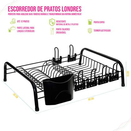 Imagem de Escorredor de Pratos Suporte Secar Louças Compartimento Talheres Porta Copos Ajustável Prático Design Aço Inoxidável Resistente Espaçoso Alta Qualidade