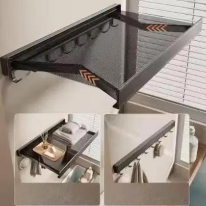 Imagem de Escorredor de roupas dobrável de parede  Varal de roupa portátil com 8 ganchos ajustáveis