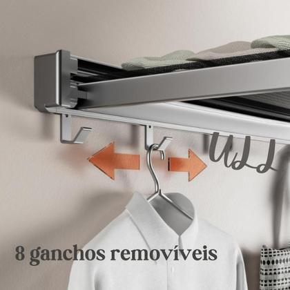 Imagem de Escorredor de roupas dobrável de parede  Varal de roupa portátil com 8 ganchos ajustáveis