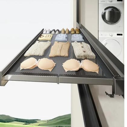 Imagem de Escorredor de roupas dobrável de parede  Varal de roupa portátil com 8 ganchos ajustáveis