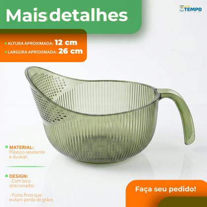 Imagem de Escorredor Lava Arroz Multiuso Com Alça Bico Plástico Resistente Grãos Frutas Legumes Drenagem Rápida