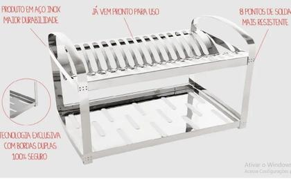 Imagem de Escorredor Louças 16 Pratos Suprema Inox Suporte Talheres COR:PRATEADO