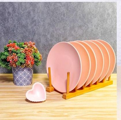 Imagem de Escorredor Loucas Bambu Suporte Display Porta Pratos Copos