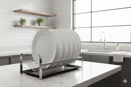 Imagem de Escorredor Louças Cama Pia 20 Pratos Secadora de Bancada Inox Parede Com Bandeja