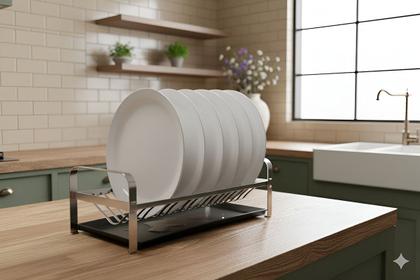 Imagem de Escorredor Louças Cama Pia 20 Pratos Secadora de Bancada Inox Parede Com Bandeja