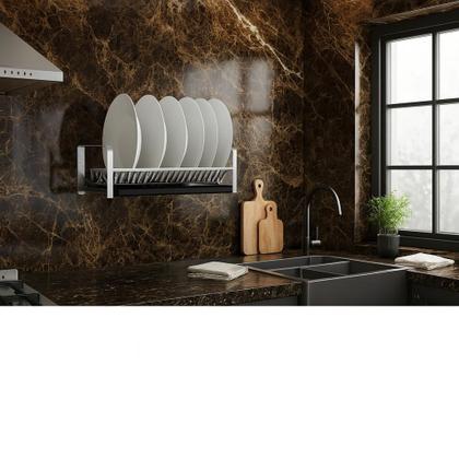 Imagem de Escorredor Louças Cama Pia 20 Pratos Secadora de Bancada Inox Parede Com Bandeja