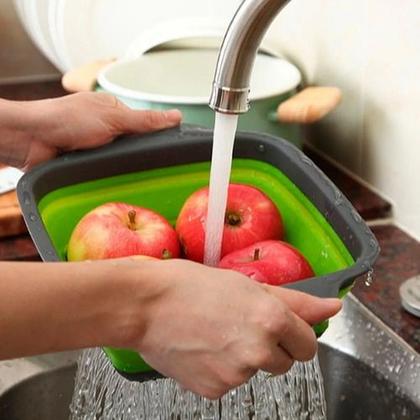 Imagem de Escorredor Multiuso Alimentos Verduras Frutas Retratil Verde