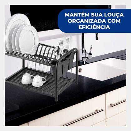 Imagem de Escorredor Organizador Louça Pia Cozinha Bancada Duplo Pratos Talheres Copos Compacto Preto Arthi